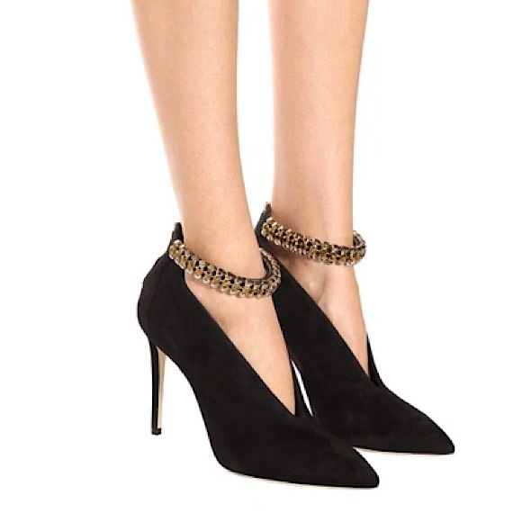 JIMMY CHOO Lux Embellished Ankle Strap Bootie In Black $1,795 37.5 - Picture 1 of 13